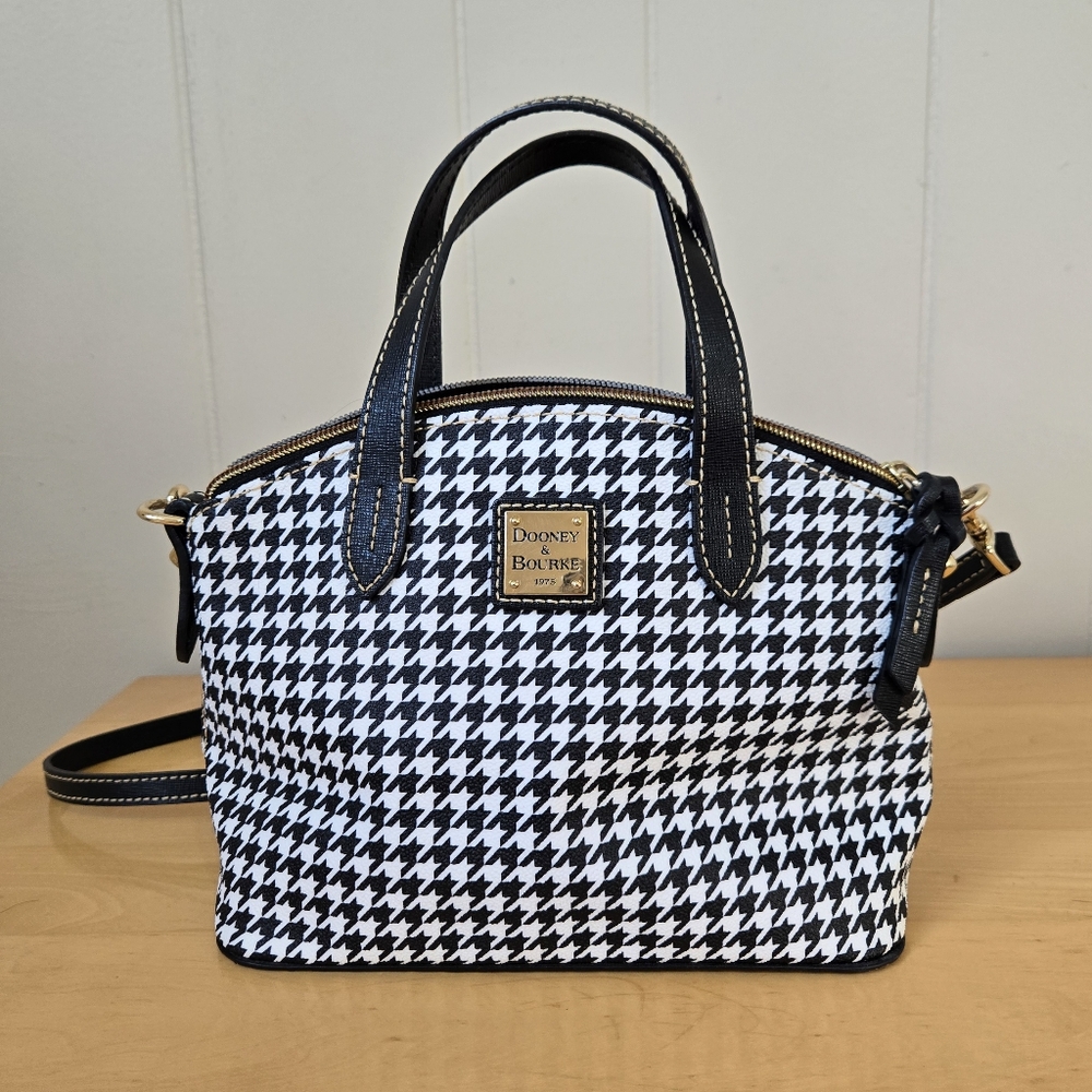Dooney & Bourke Domed Houndstooth Saffiano Leather Satchel Crossbody Handbag